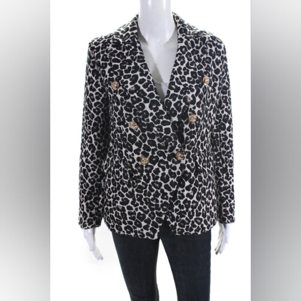 Boston Proper Women's Double Breasted Animal Print Blazer Brown Size 6